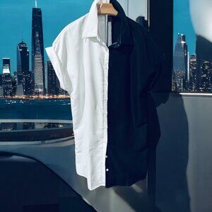 Shein Womens Tunic, Short Sleeve Black and White Color Block (XL)